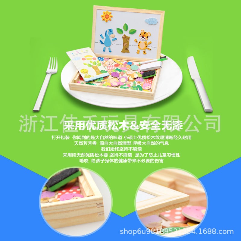 لعبة بازل حيوانات مغناطيسية تعليمية للأطفال من ليتل ماستر، لوح رسم مغناطيسي مزدوج الجوانب، لعبة خشبية تعليمية - Image 4